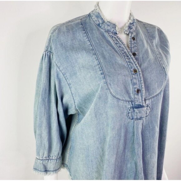 Anthropologie Holding Horses Denim Chambray Fray Edge Top Small - Picture 4 of 12